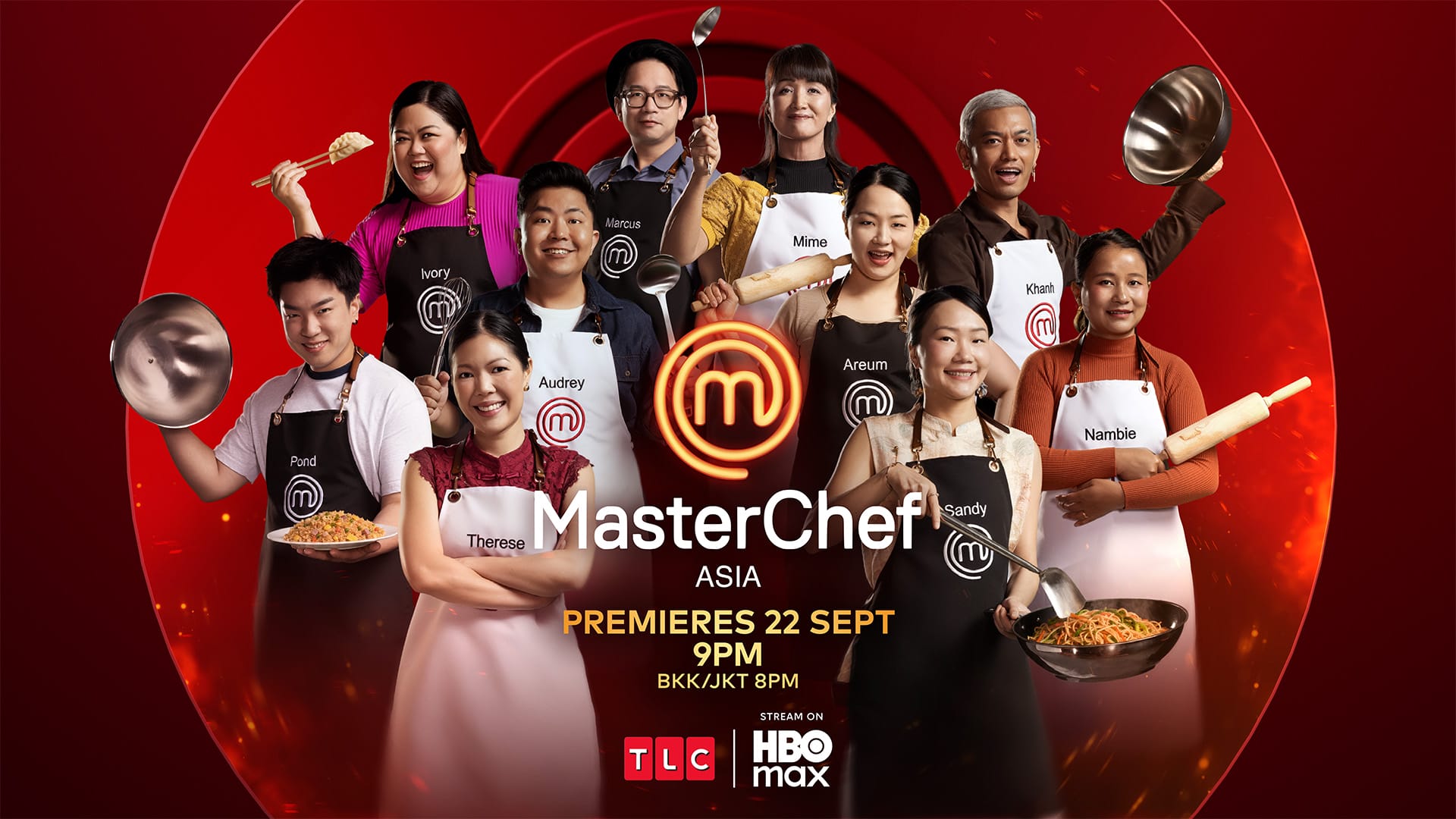 MasterChef Asia 2026 official cast key art, premieres Tuesday 22 September 9pm on TLC and HBO Max — Chef Pond pictured front row left